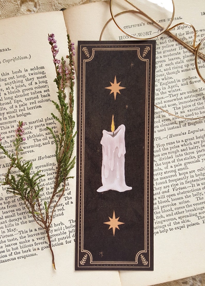 candle bookmark illustrated bookmark dark academia etsy