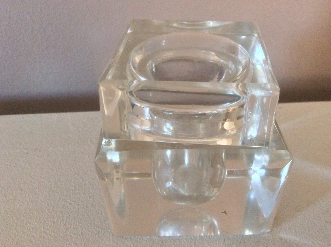Antique Glass Square Inkwell Etsy