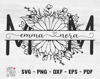 Split Mom SVG, Mama mit Namen SVG, Muttertag SVG, Split Monogramm Mom svg, Mom svg Dateien für Cricut Silhouette, Mom Name SVG