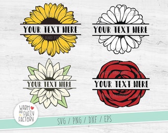 Split monogram flowers svg bundle cut files for Cricut Silhouette, Sunflower svg, Split flower svg, Daisy svg, Girl monogram flower svg