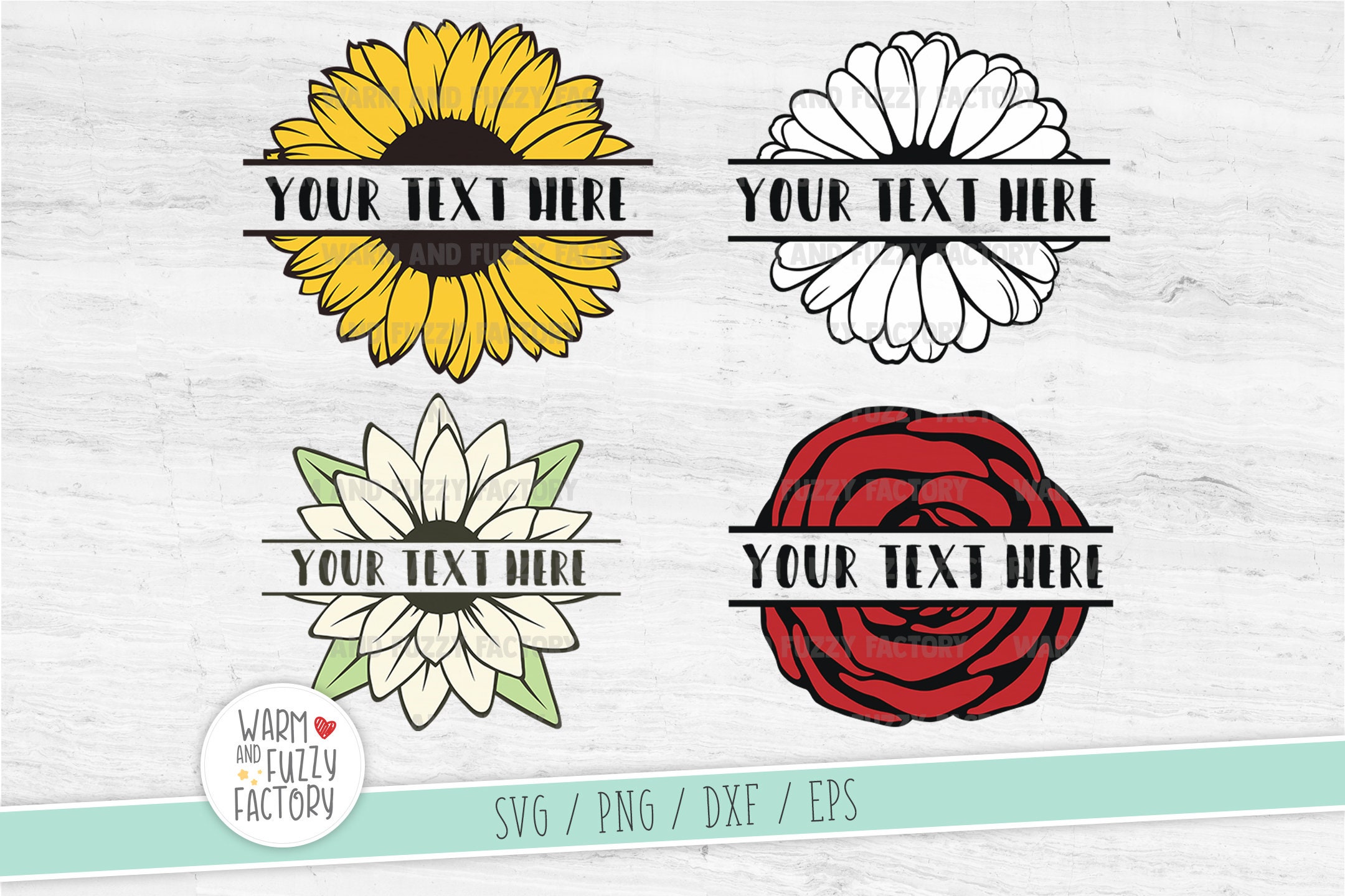 Split monogram flowers svg bundle, Flower svg