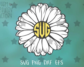 Cricut シルエット用のデイジー svg カット ファイル、ガーバー デイジー svg、花 svg、デイジー フラワー モノグラム svg、花柄 svg、女の子モノグラム フラワー svg