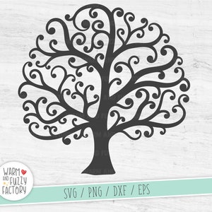 Albero in formato svg, albero della vita in formato svg, albero genealogico in formato svg, albero capriccioso svg, nozze albero svg, ricciolo scorrimento albero file SVG per Cricut Silhouette