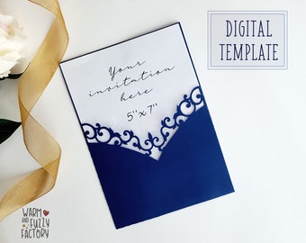 Modèle d’enveloppe de poche d’invitation de mariage Fichier de coupe SVG pour carte 5x7, Fichier de découpe SVG d’enveloppe de poche pour Cricut Silhouette, Invitation découpée au laser