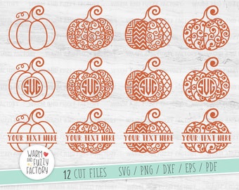 Pumpkin monogram SVG bundle, Pumpkin svg, Split pumpkin monogram svg, Pumpkin Clipart, Fall svg bundle, Swirly pumpkin svg cut files Cricut