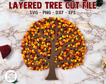 3D Fall Tree SVG, Layered Tree SVG, Fall SVG, Tree svg cut file for Cricut Silhouette and Laser cutting, Autumn 3D tree svg, Paper tree svg