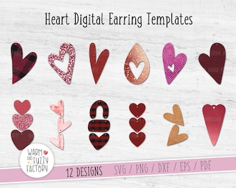 Heart earring svg, Valentine earring svg cut files for Cricut Sihouette, Earring svg, Heart shape svg, Earring template svg, Valentine svg