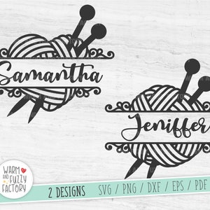 Stricken SVG, Garn SVG, Strickname SVG, Stricken Monogramm svg, Yarn Heart svg, Yarn Ball svg, Split Name SVG Datei Cricut Silhouette