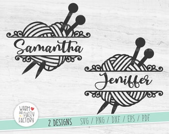 Knitting SVG, Yarn SVG, Knitting name SVG, Knitting Monogram svg, Yarn Heart svg, Yarn Ball svg, Split name svg file Cricut Silhouette