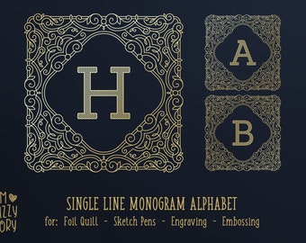 Foliepennadesign, Enkelradssvg, Monogramalfabetssvg-paket för Cricut Silhouette, Foliepennasvg, Osmältningsbart bläcksvg, Blomstrad ram