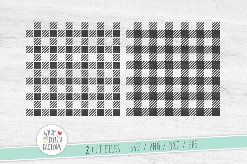 May include: Two black and white gingham check patterns, each with a different size square. The patterns are on a white background. The text "Warm and Fuzzy Factory" is at the bottom of the image.