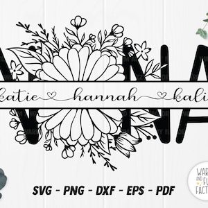 Split Nana SVG, Nana monogram svg, Nana with names SVG, Nana svg, Mother&#39;s Day SVG, Nana svg file for Cricut Silhouette, Nana sign svg
