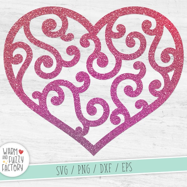 Swirly heart svg cut file for Cricut Silhouette, Heart with swirls svg, Valentine's day heart svg, Wedding heart svg, Anniversary heart SVG