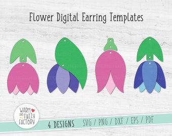 Flower earring svg, Flower earring templates svg, Earring svg, Leather earring svg, Stacked earring svg cut files for Cricut Silhouette