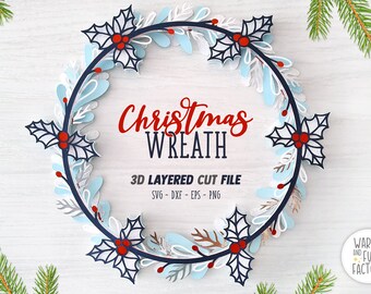 Christmas Wreath SVG, 3D Christmas Wreath SVG, Layered Svg, Christmas SVG, Mistletoe svg, Layered Christmas svg file for Cricut Silhouette