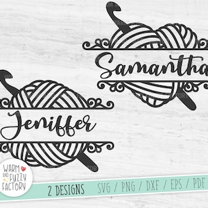 Crochet SVG, Yarn SVG, Split Name Monogram svg, Yarn Heart svg, Crochet name svg, Yarn Ball svg, Crochet hook SVG cut file Cricut Silhouette