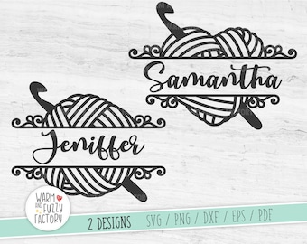 Crochet SVG, Yarn SVG, Split Name Monogram svg, Yarn Heart svg, Crochet name svg, Yarn Ball svg, Crochet hook SVG cut file Cricut Silhouette