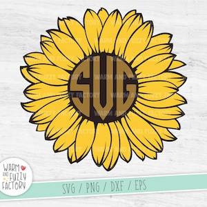 Sunflower svg, Sunflower monogram svg, Flower svg, Sunflower svg cut file for Cricut Silhouette, Floral svg, Girl monogram flower svg