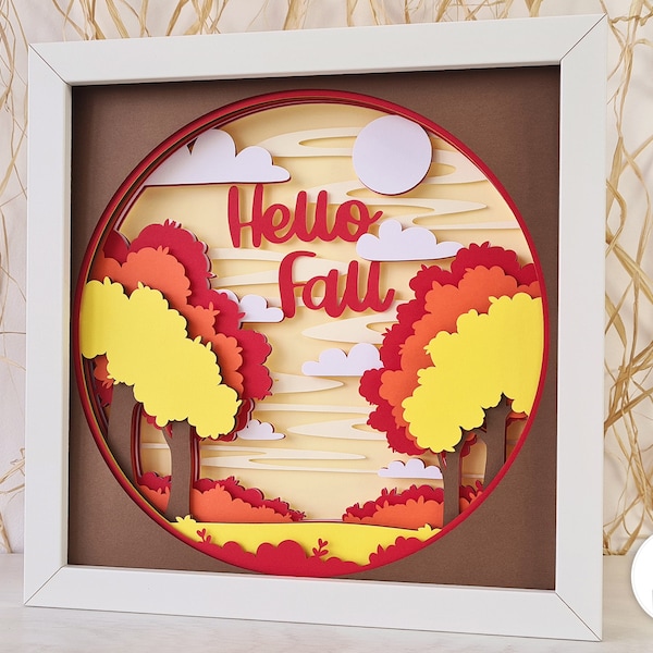 3D Hello Fall SVG, Fall Shadow Box SVG, Fall Layered SVG, Fall svg files for Crcicut Silhouette, Fall svg