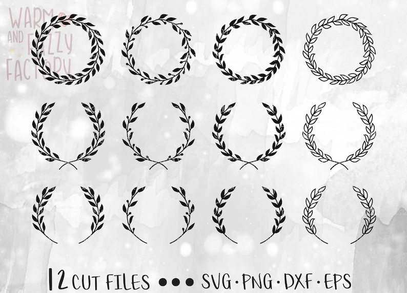 May include: Twelve black and white wreath designs, perfect for crafting and DIY projects.  These wreaths are simple and elegant, and can be used for a variety of purposes.