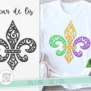 Scroll Fleur de Lis SVG cut files for Cricut Silhouette, Swirly flourish Fleur de lis vector design, Mardi Gras Fleur de lis SVG, Fleur SVG