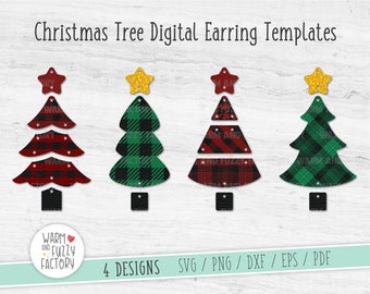 Christmas tree earrings svg, Earring svg, Leather earring svg bundle, Earring template, Christmas earring svg cut files Cricut Silhouette