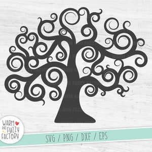 Tree svg, Swirly tree svg, Tree clipart, Tree silhouette svg, Tree vector, Family tree svg, Swirl Tree svg, Tree cricut, Tree cut file