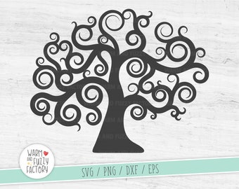 Tree svg, Swirly tree svg, Tree clipart, Tree silhouette svg, Tree vector, Family tree svg, Swirl Tree svg, Tree cricut, Tree cut file