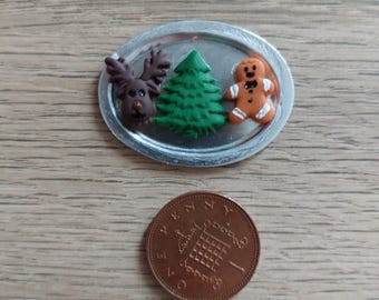 1/12th Scale Handmade Christmas Biscuits on a Metal Tray.