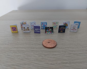 12 Happy Birthday Cards Handmade 1/12th Scale