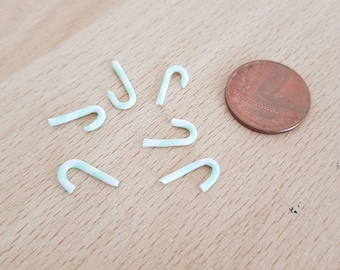 6 Loose Pastel Green and White Candy Canes 1/12th Scale