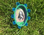 Janis Joplin wallhanging tin nicho. Shrine. Kitsch, boho, maximalist gift. Curio, shadow box, retablo, diorama. Sustainable, upcycled art.