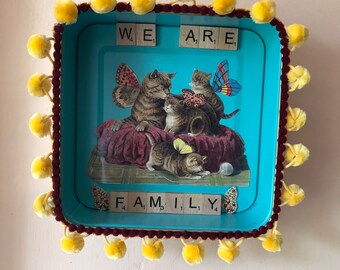 Vintage cat wall art. We are family wall hanging.