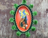 Mermaid wallhanging.Sustainable original artwork. Upcycled tin nicho. Wild swimmer gift.