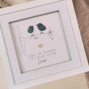 Personalised Daughter Pebble Art, Bird Family Portrait, Gift for Daughter
