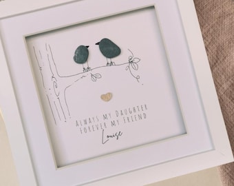 Personalised Daughter Pebble Art, Bird Family Portrait, Gift for Daughter