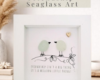 Seaglass Birds Best Friend Gift, Cornish Pebble Art Box Frame