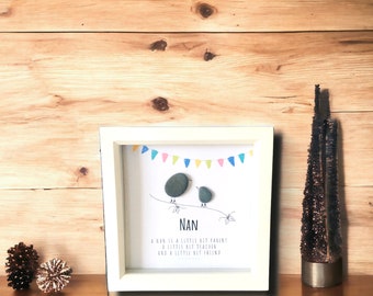 Nan Pebble picture, nan birthday gift, pebble art, framed pebble art, Gift for her, gift, Mothers day, Birthday Gift, Beach art, grandma,