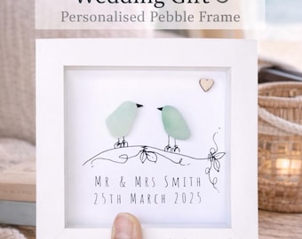 Personalised Seaglass Bird Wedding Gift, Anniversary Pebble Art