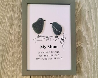 Mothers day gift, Mothers day pebble art, Mum gift, bird mum pebble art, mother's day frame gift, pebble picture, gift for her, mother's day