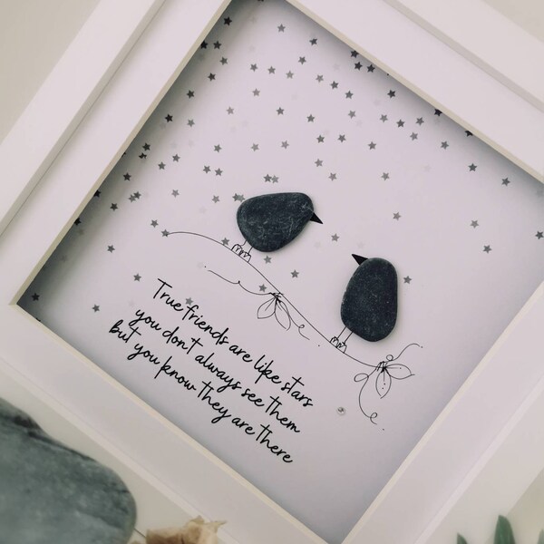 Friendship gift, Stars Friend large Gift, friend star pebble picture,  pebble frame, bird pebble art, bestie, gift for her, birthday gift,