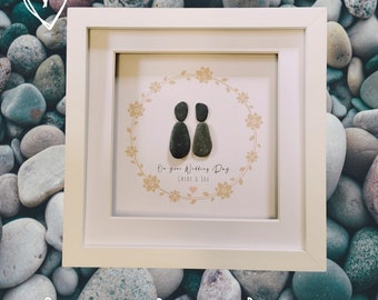 Wedding gift, Wedding pebble picture with names and date, Couple personalised wedding gift, Personalised wedding pebble art, pebble art gift