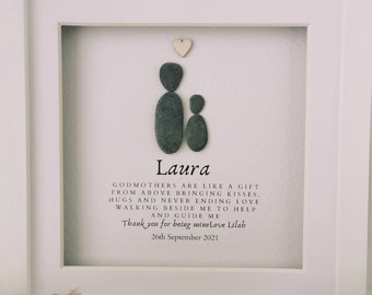 Personalised godmother pebble art, personalised christening gift, personalised pebble art, christening gift, godmother gift,