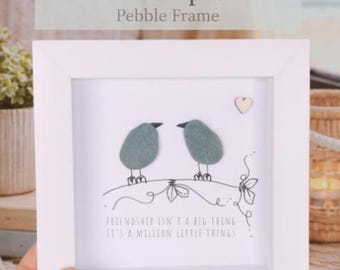 Pebble Art Friend Gift, Framed Bird Art, Cornish Made