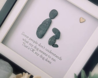 Gift for dog mum, Dog pebble art, framed pebble art, dog lover gift, dog lover, animal pebble art, pebble art, pebble picture, pebble gift