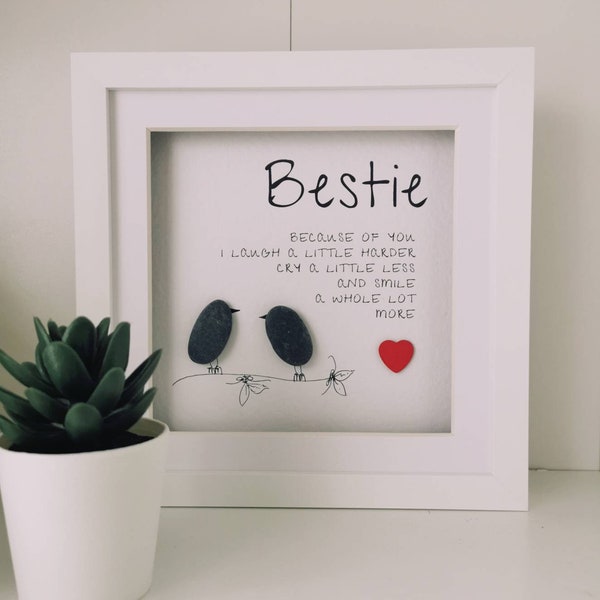 Bestie pebble art frame, best friends Gift, pebble art made in cornwall, friends Pebble Art, Friend Pebble Art, Bestie Pebble Art Gift,