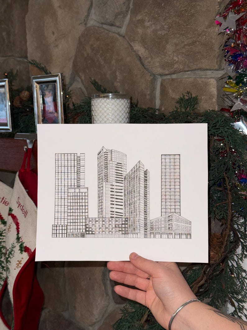 Custom Skyline | Hand-drawn Pen and Ink Building Sketch | Building Line ...