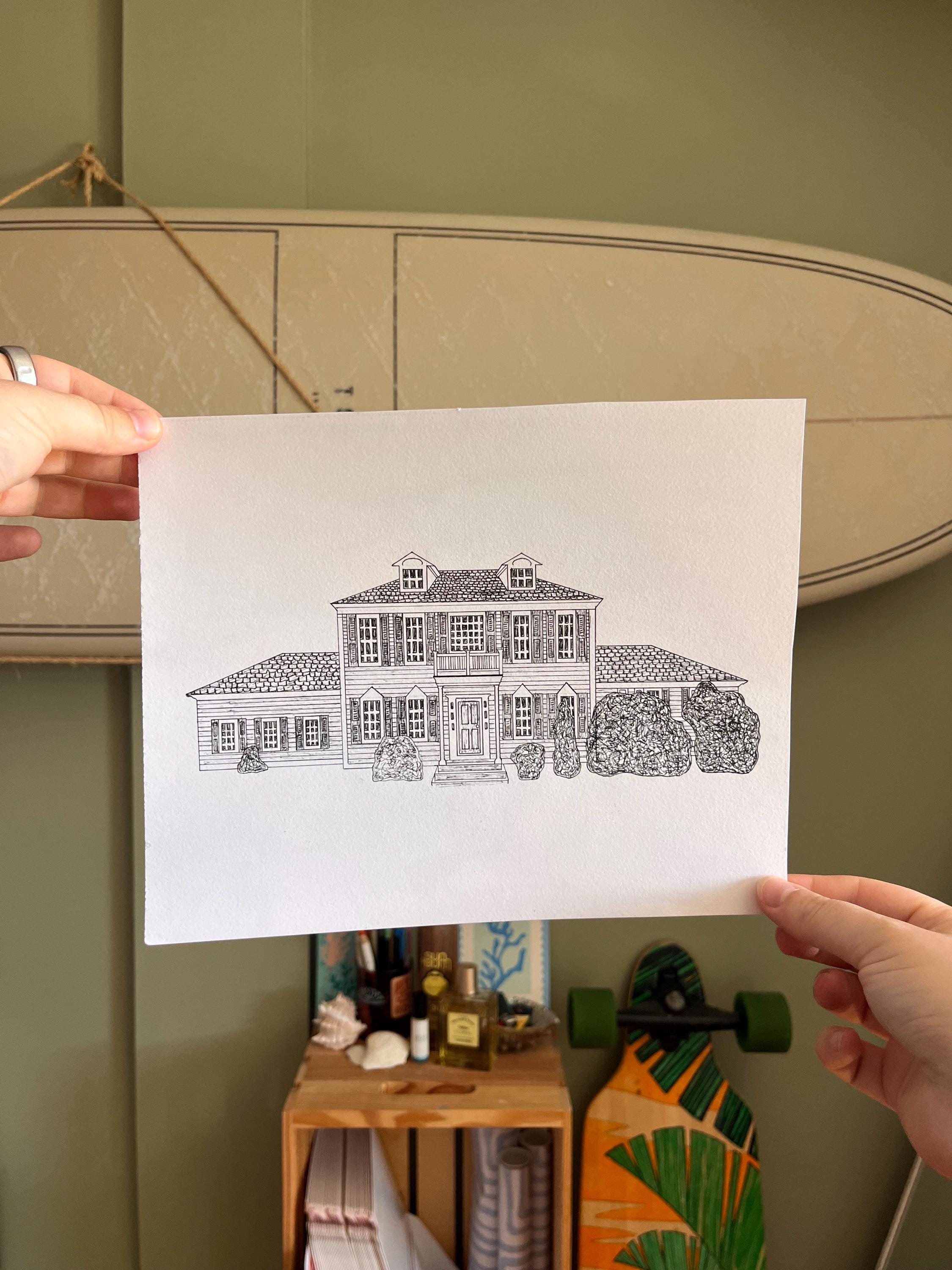 Custom Home Portrait | Hand-drawn Pen and Ink Building Sketch ...