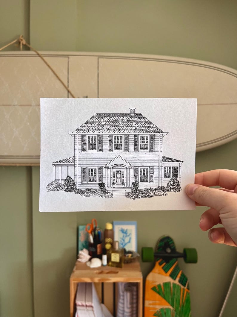 Custom Home Portrait | Hand-drawn Pen and Ink Building Sketch ...