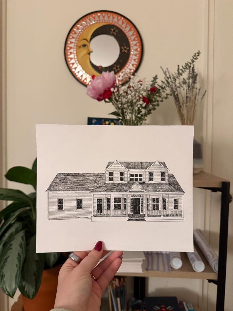 Custom Home Portrait | Hand-drawn Pen and Ink Building Sketch ...